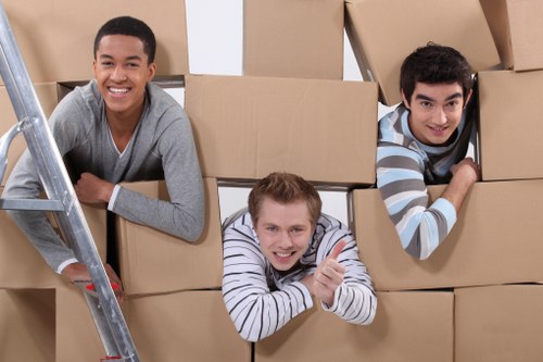 Careful loading of boxes and household items into a van in Fulham