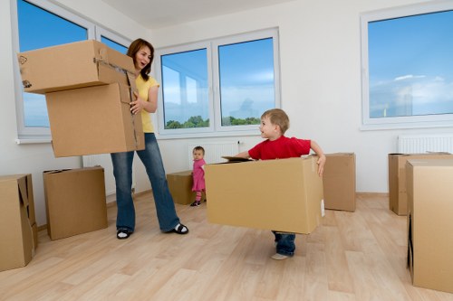 Office removal setup in Fulham with desks and boxes being loaded